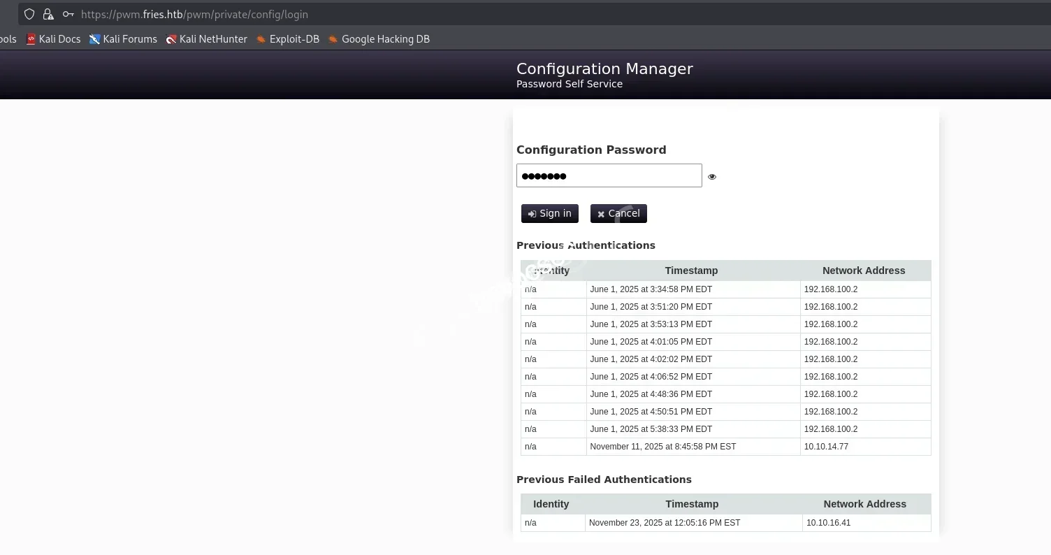 Fries Website PWM Login