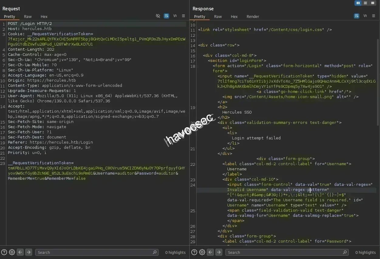 Hercules Website Login Burpsuite