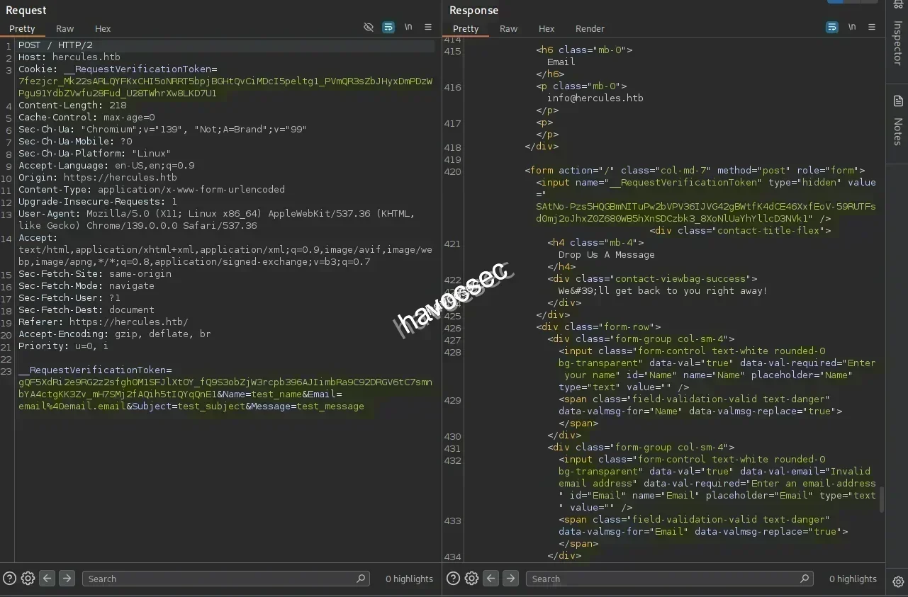 Hercules Website Message Burpsuite