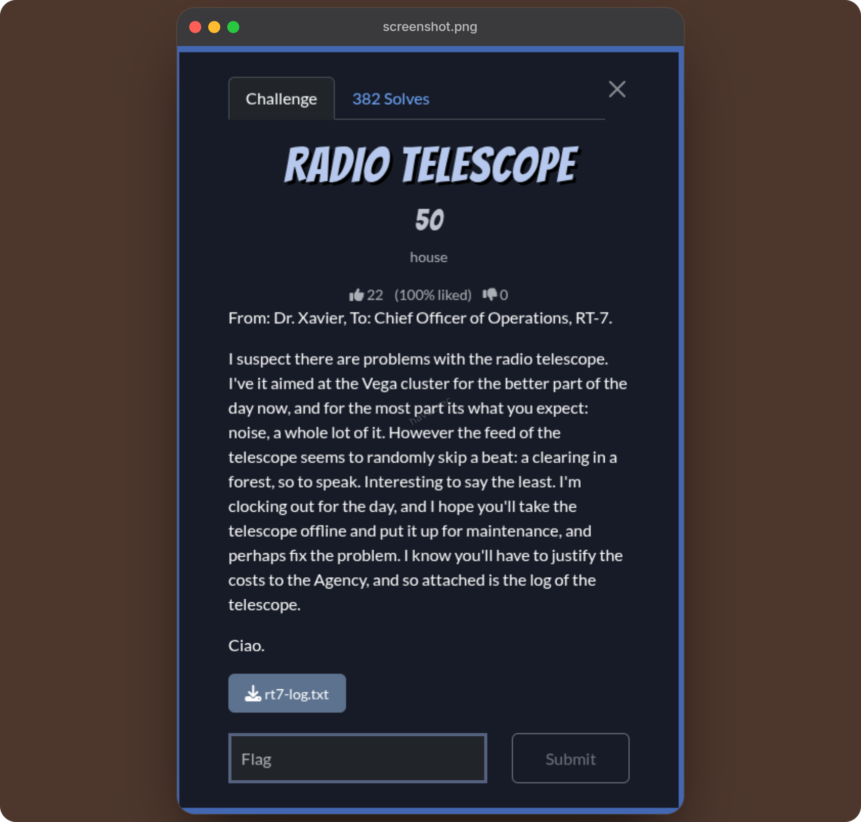 Radio Telescope challenge description